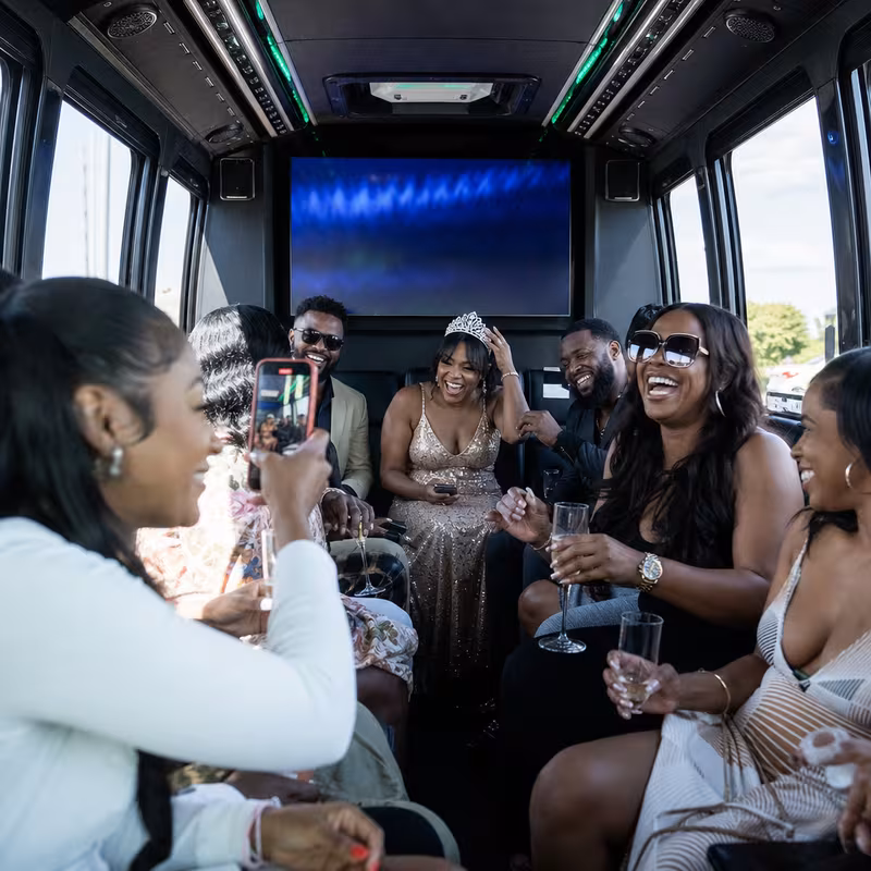 Black Mercedes Sprinter van staged for an Newark Birthday Transportation group