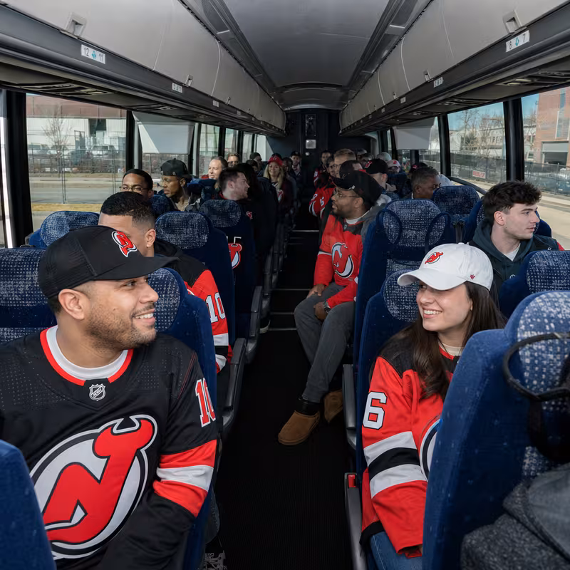 Passenger seating aboard a Newark party bus rental