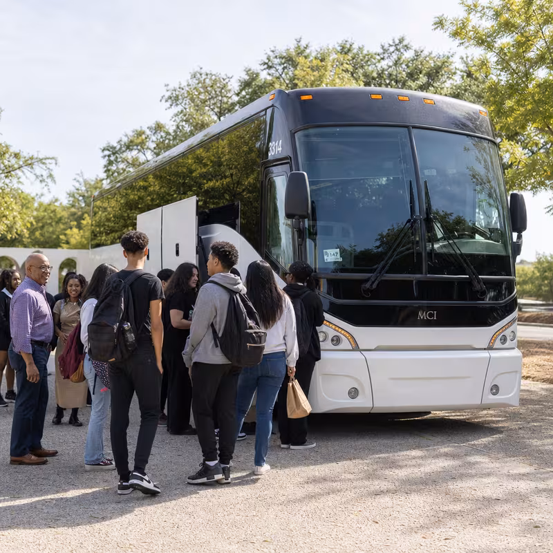 Black Mercedes Sprinter van staged for an Newark School Transportation group