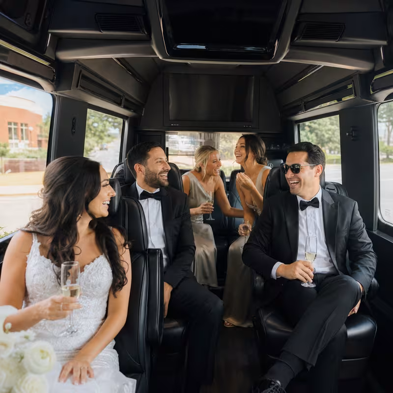 Black Mercedes Sprinter van staged for an Newark Wedding Transportation group