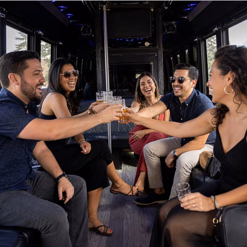 Black Mercedes Sprinter van staged for an Newark Winery & Brewery Tour Transportation group
